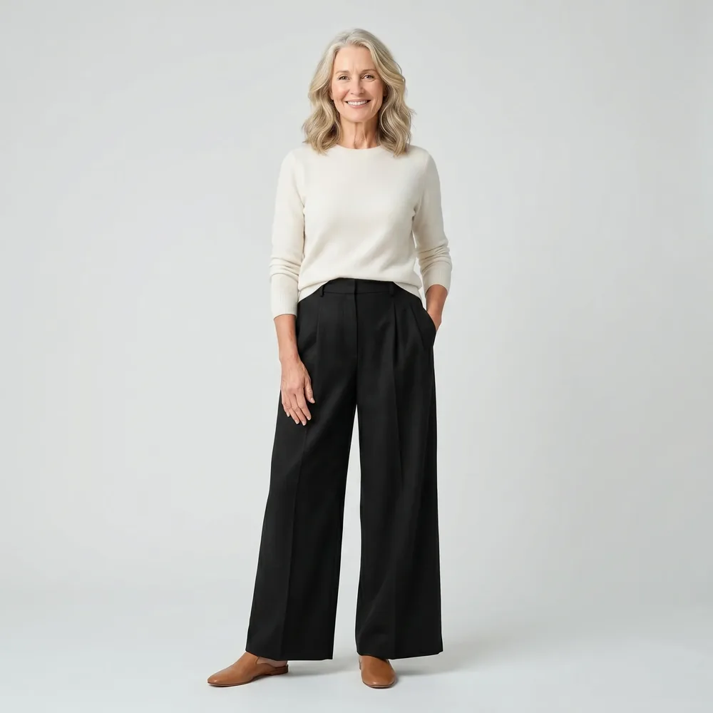 Calça Wide Leg Preta (foto gerada)
